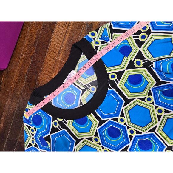Erica Hannah Neon Blue Mod Print Dress Bell Sleeves Mod - Picture 8 of 13